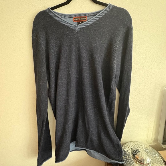 Mott & Grand Other - Mott & Grand Mens Navy Blue‎ V-Neck Cotton Knit Long Sleeve Sweater Size M